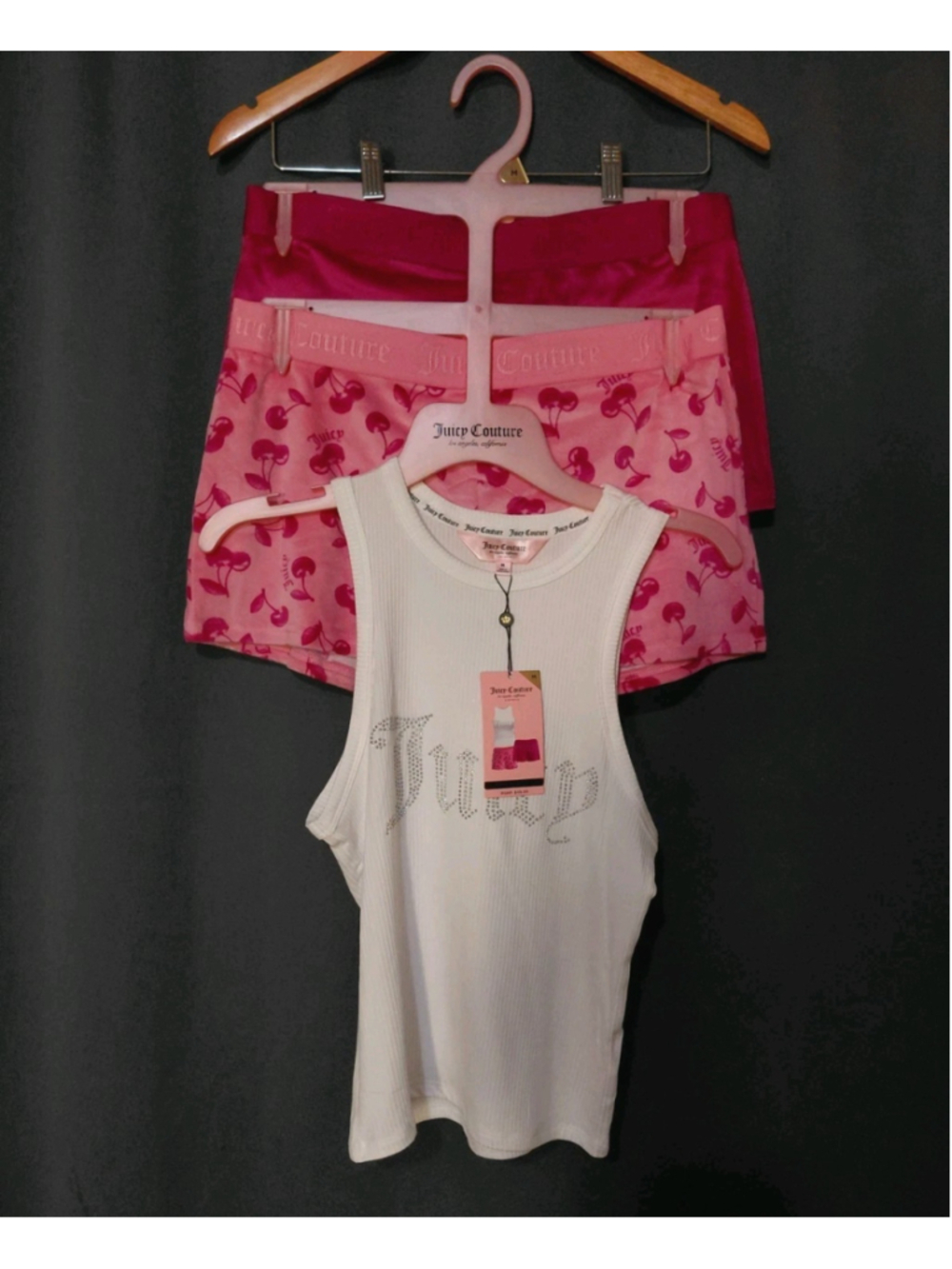Juicy Couture 3pc Tank & Velvet Velour Shorts Cherry Pajamas Set Size Med NWT - Picture 6 of 6